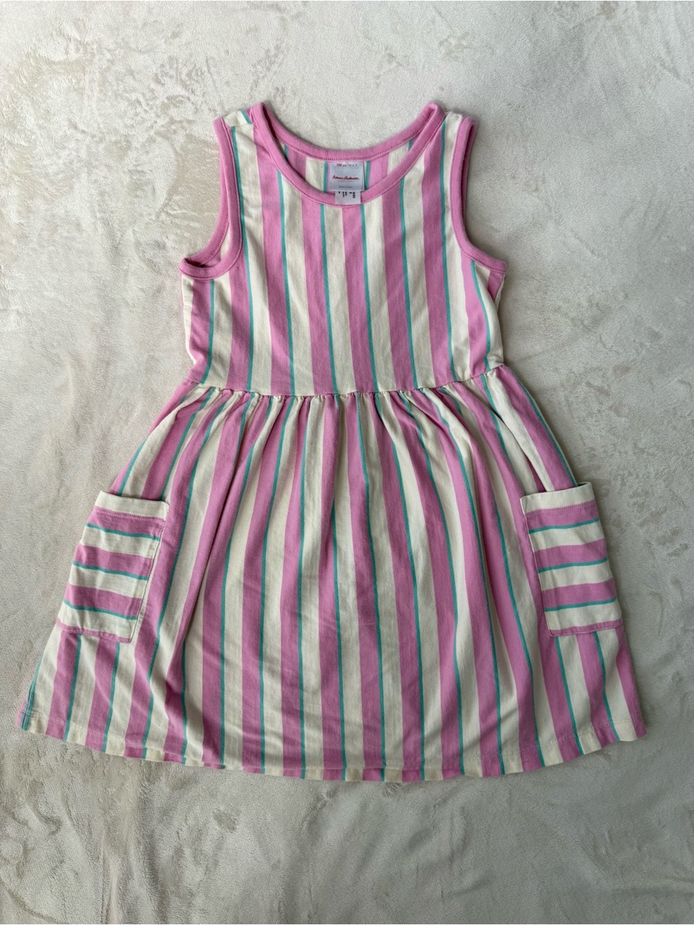 Hanna Andersson Pink, White & Mint Stripe Tank Dress with Pockets